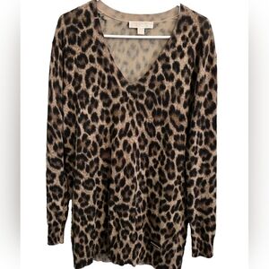 Michael Kors Leopard Print V-Neck Sweater Women's Size Medium